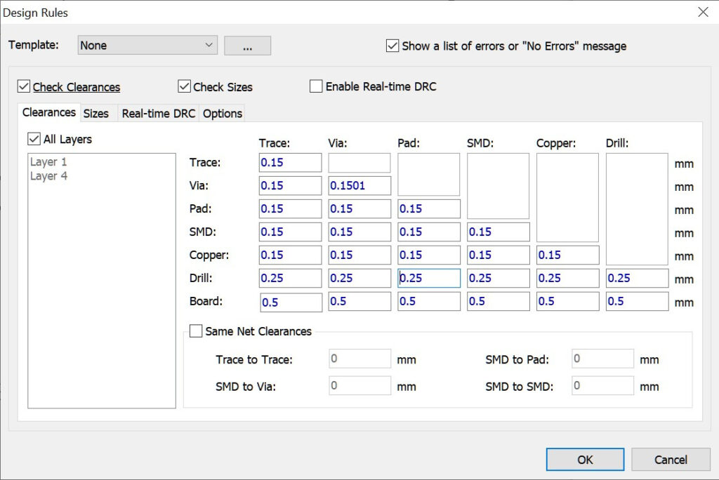 Image of design rules for no errors